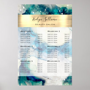 Poster met de blauwe Blauwgroen Waterverf Gold Foi