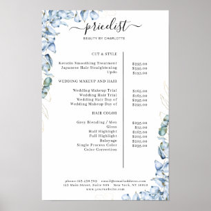 Poster met de blauwe Eucalyptus Salon-prijslijst
