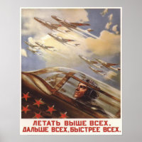 Poster met de  luchtmacht van de USSR - propaganda