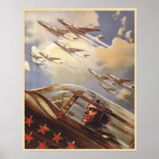 Poster met de  luchtmacht van de USSR - propaganda (Voorkant)