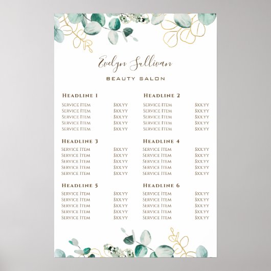 Poster met de prijslijst voor eucalyptus (Voorkant)