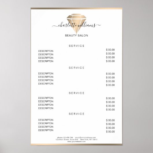 Poster met de prijslijst voor gouddiamant (Voorkant)