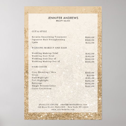 Poster met de prijslijst voor goudglitter-zout (Voorkant)