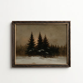 Poster met dennenbossen aan de rand in de winter