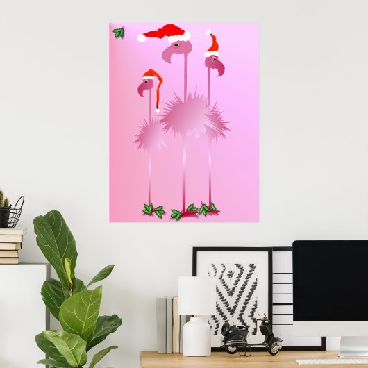 Poster met drie roze kerstfeestdagen (Thuiskantoor)