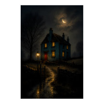 Poster met een Grimmige Gotische Cottage Nachtland