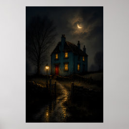 Poster met een Grimmige Gotische Cottage Nachtland