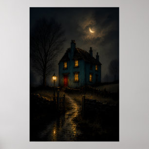 Poster met een Grimmige Gotische Cottage Nachtland