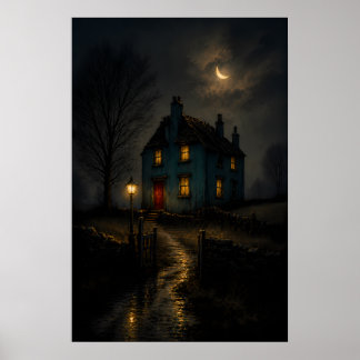 Poster met een Grimmige Gotische Cottage Nachtland