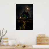 Poster met een Grimmige Gotische Cottage Nachtland (Keuken)