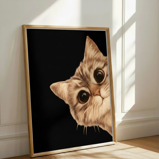 Poster met een schattige kat met grote ogen die gl