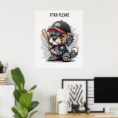 Poster met een schattige puppy die honkbal speelt (Thuiskantoor)
