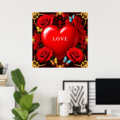 ❤️ Poster met eigen naam Roos Hart Romantisch Kuns (Thuiskantoor)