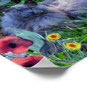 Poster met Fluffy Langharige Russische Blauwe Kat (Hoek)