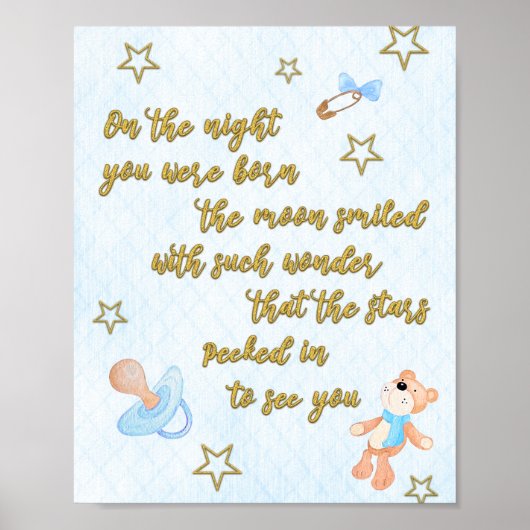Poster met gedicht voor baby boy kinderkamer of sl (Voorkant)