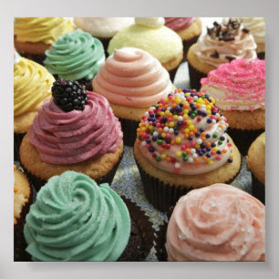 Poster met gefinseerde decoratieve cupcakes