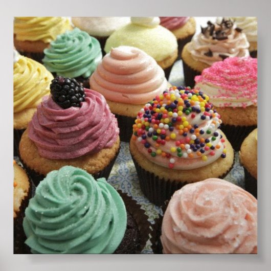 Poster met gefinseerde decoratieve cupcakes (Voorkant)