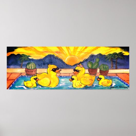 Poster met gele Rubber Duck Family Vacation Pool (Voorkant)