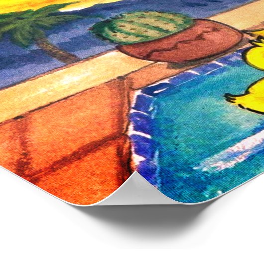 Poster met gele Rubber Duck Family Vacation Pool (Hoek)