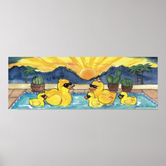 Poster met gele Rubber Duck Family Vacation Pool (Voorkant)