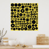 Poster met gele, zwarte Retrocirkels (Keuken)