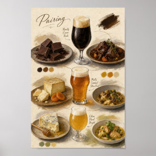 Poster met gids voor bier- en voedselproeverij pai
