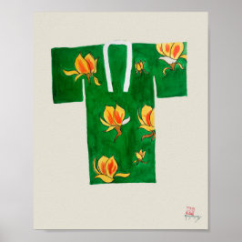 Poster met groene en gouden Japanse nagajuban