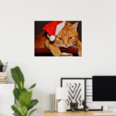 Poster met Grumpy Cat in een Rode Kerstman Hoed (Thuiskantoor)