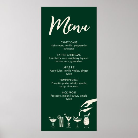 Poster met het menu Groen kerstretro modern cockta (Voorkant)