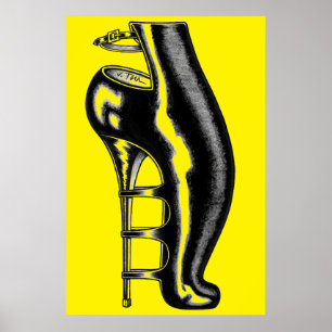 Poster met hoge hak rubberlaars