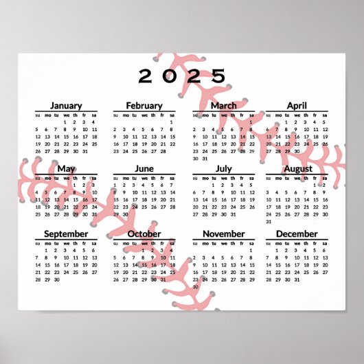 Poster met honkbalontwerp 2025 kalender (Voorkant)