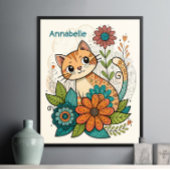 Poster met kat en bloemen