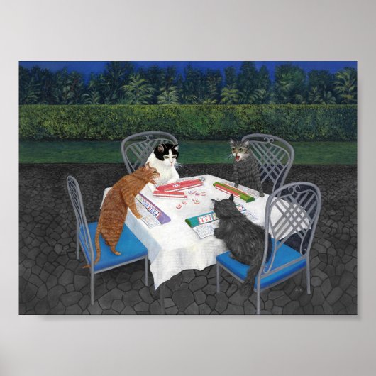 Poster met katten die Mahjong 2 spelen (Voorkant)
