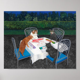 Poster met katten die Mahjong spelen