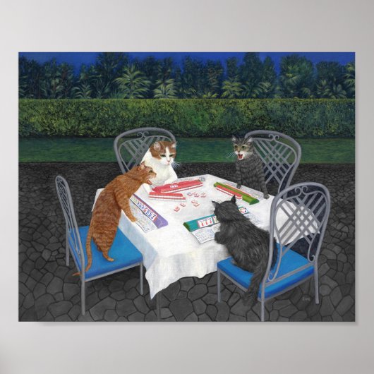 Poster met katten die Mahjong spelen (Voorkant)
