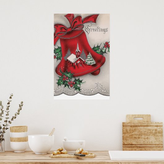 poster met kerst-kerkbelklok (Keuken)