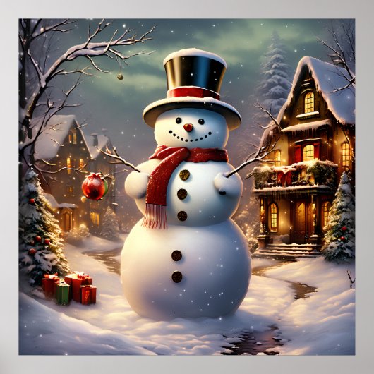 Poster met Kerstmis Snowman (Voorkant)