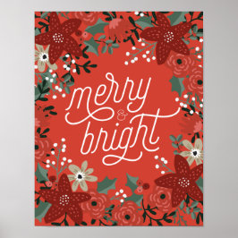 Poster met kerstpoinsettia