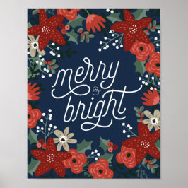 Poster met kerstpoinsettia