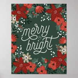 Poster met kerstpoinsettia