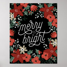 Poster met kerstpoinsettia