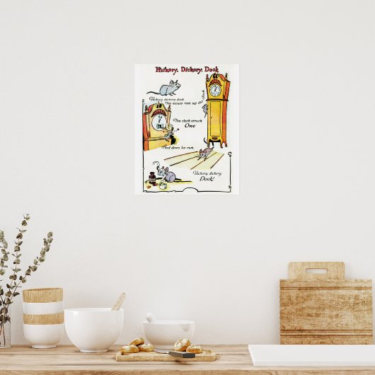 Poster met kinderliedje "Hickory Dickory Dock" (Keuken)