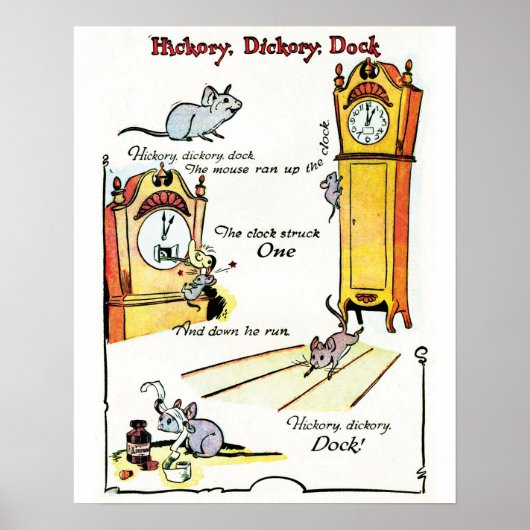 Poster met kinderliedje "Hickory Dickory Dock" (Voorkant)