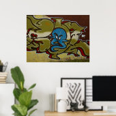 Poster met kleine blauwe spookgraffiti (Thuiskantoor)