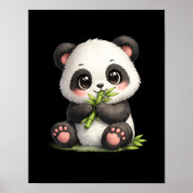 Poster met knuffel baby panda die bamboe eet