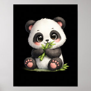 Poster met knuffel baby panda die bamboe eet 