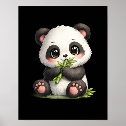 Poster met knuffel baby panda die bamboe eet (Voorkant)