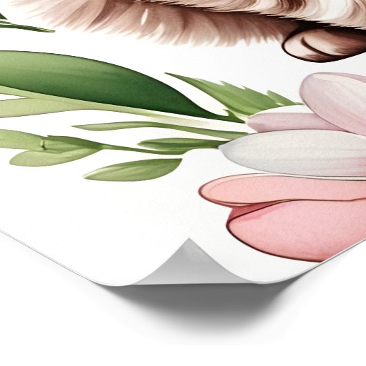 Poster met knuffelbaar katje en lentebloemen (Hoek)