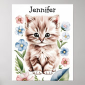 Poster met knuffelbaar katje en lentebloemen (Voorkant)