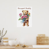 Poster met knuffelbeer en bloemenboeket  (Keuken)